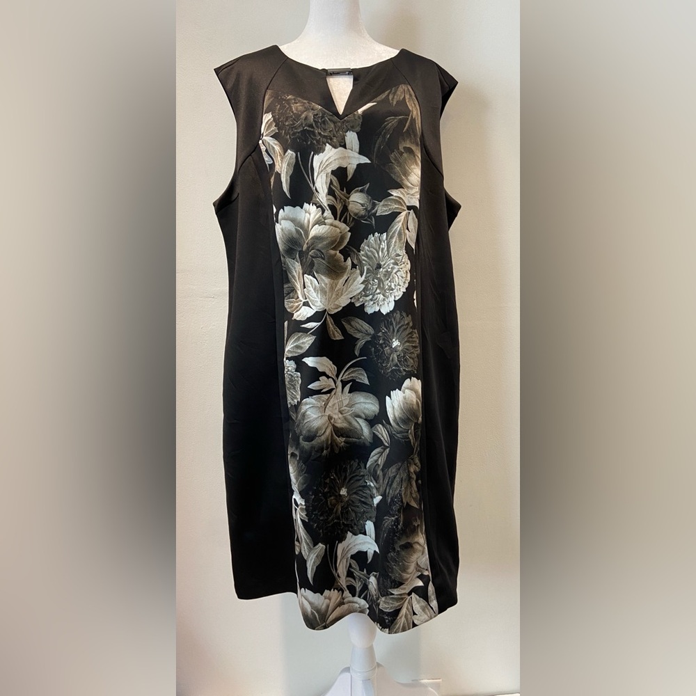 Vintage CB Established 1962 Womens Black Floral Sheath Dress Plus Size 18